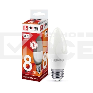 Лампа светодиодная LED-СВЕЧА-VC 8Вт 230В E27 6500К 720лм IN HOME 4690612024820
