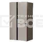 Холодильник Hyundai CS5073FV шампань стекло трехкамерный инвертер Side by Side 292/167л морозилка сбоку, фото 1