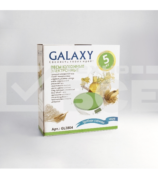 Весы кухонные электронные Galaxy Line GL 2804, зеленый, пластик, максимально допустимый вес 5 кг, ЖК-дисплей, цена деления 1 г, фукция обнуления массы тары, автоматическое отключение, индикатор перегрузки, индикация низкого заряда элемента питания, элемен