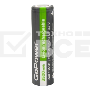 Аккумулятор GoPower Li-ion IMR18650 PC1 20A 3.7V 2500mAh без защиты выс.ток плос.конт.