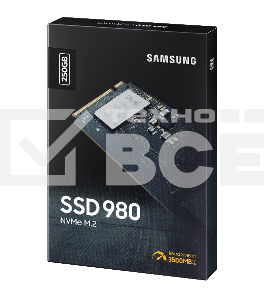 Накопитель SSD Samsung 980, 250GB, PCIe 3.0 x4, M.2 2280, NVMe, R/W 2900/1300