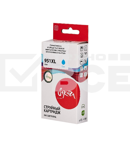 Струйный картридж Sakura CN046AE (№951XL Cyan) для HP, голубой, 26 мл., 1500 к.