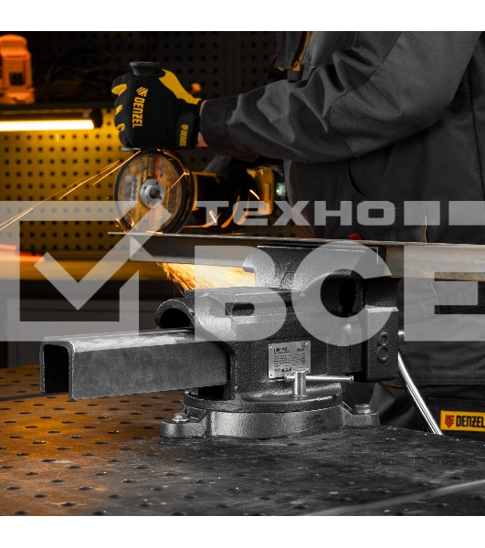 Тиски слесарные Denzel BVH-200, 200 мм, поворотные, стальная направляющая, с наковальней