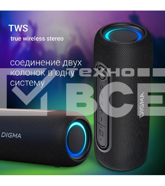 Колонка портатитвная Digma D-PS1524 черный 20W 2.0 BT 10м 2000mAh (PS1524B)