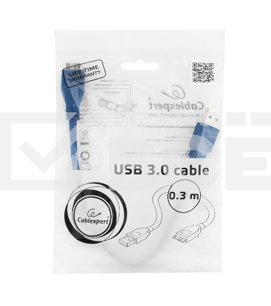 Кабель Gembird/Cablexpert CCP-mUSB3-AMBM-1 USB 3.0 Pro , AM/microBM 9P, 30см, экран, синий, пакет