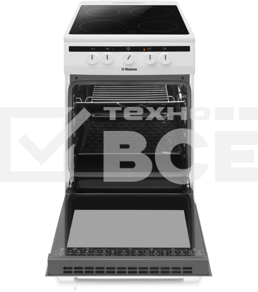 Плита электрическая Hansa FCCW54002 белый, конфорок 4 шт, духовка 68 л, 50 см x 85 см x 60 см