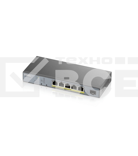 Коммутатор Zyxel GS1350-6HP, 4xGE PoE+, 1xGE PoE++ (802.3bt), 1xSFP, бюджет PoE 60 Вт, дальность передачи питания до 250 м, автоперезагрузка PoE-портов, повышенная защита от перенапряжений и электростатических р