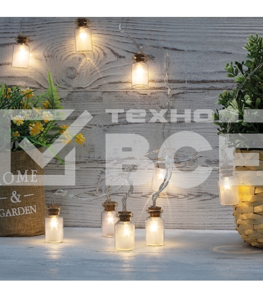 Гирлянда светодиодная «Баночки» 1.5 м, 10 LED, прозрачный ПВХ, цвет свечения теплый белый, 2 х АА (батарейки не в комплекте) NEON-NIGHT