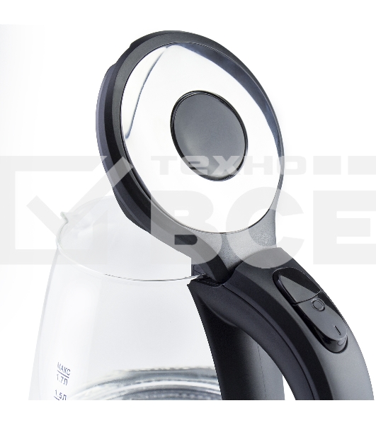 Чайник электрический Galaxy Line GL 0552, черный, стекло, 2200 Вт, 1,7 л, LED-подсветка, шкала уровня воды, корпус из термостойкого стекла