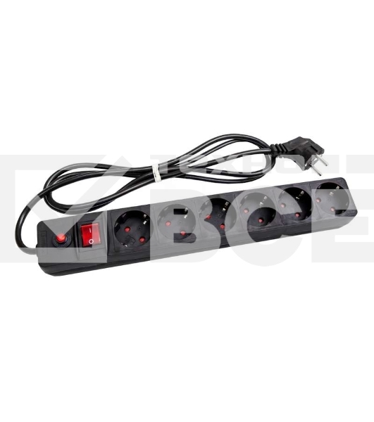 Удлинитель с сетевым фильтром 6х7 м с заземл. 10А IP20 защ. шторки ПВС 3х0.75 черный UNIVersal 967U-4007