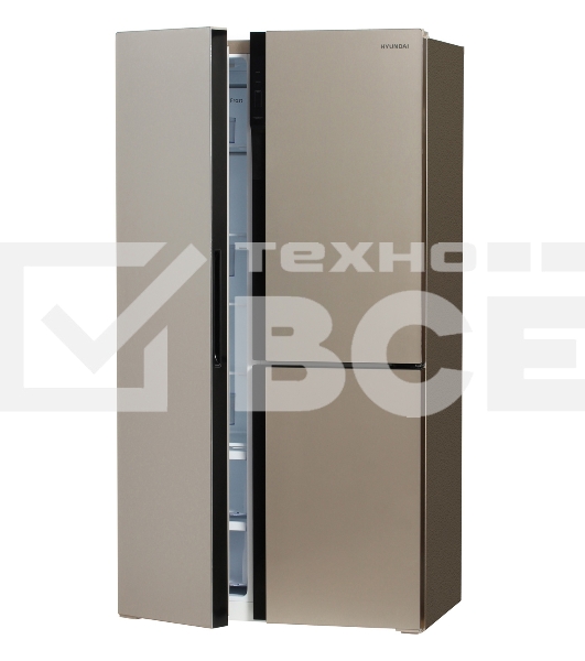 Холодильник Hyundai CS5073FV шампань стекло трехкамерный инвертер Side by Side 292/167л морозилка сбоку