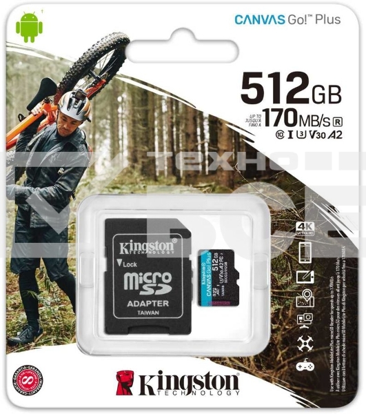 Флеш карта microSDXC 512Gb Class10 Kingston SDCG3/512GB Canvas Go! Plus + adapter