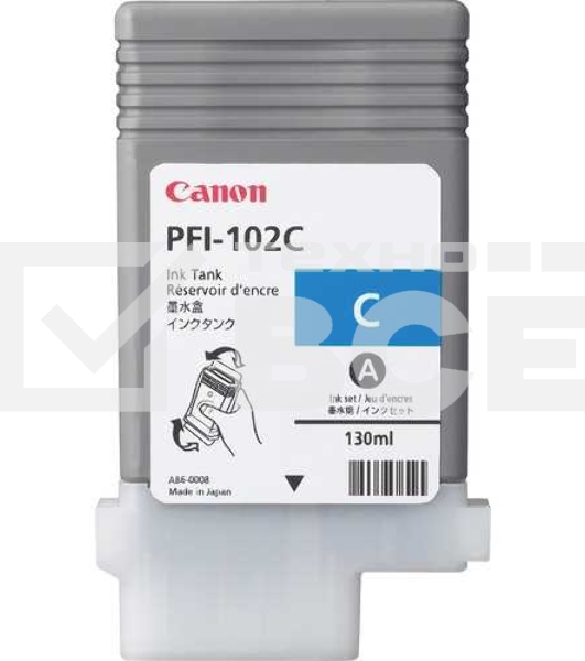 Картридж струйный Canon PFI-102C (0896B001) голубой (130 мл.) для Canon imagePROGRAF iPF605, iPF610., iPF650, iPF655, iPF710, iPF750, iPF755, LP17, iPF510