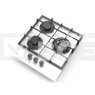 Газовая варочная панель Evelux HEG 425 WG Hi-Tech, 45 см, 3 конфорки, WOK-конфорка, чугунные решетки, газ-контроль, электроподжиг, механическое управление, цвет белый