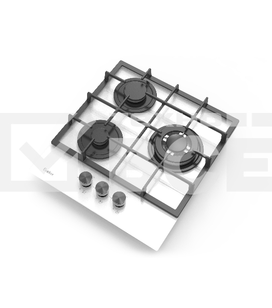 Газовая варочная панель Evelux HEG 425 WG Hi-Tech, 45 см, 3 конфорки, WOK-конфорка, чугунные решетки, газ-контроль, электроподжиг, механическое управление, цвет белый