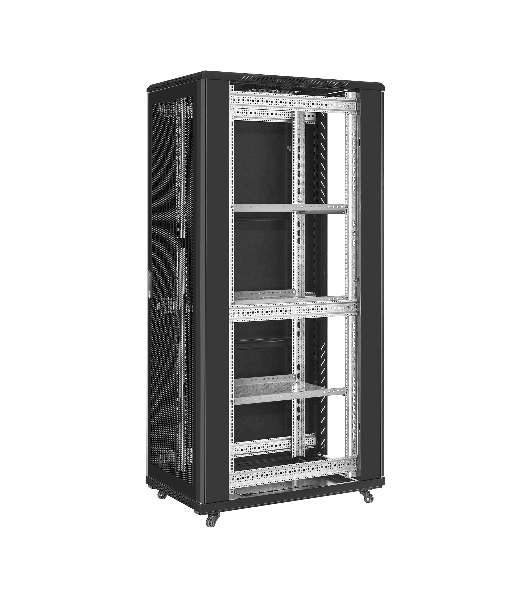 Шкаф телекоммуникационный 19' напольный 42U ExeGate EC-FS-42U.600.1000.G.V.BLACK (19”, 42U, 600x1000x2054mm (ШхГхВ), передняя дверь закаленное стекло, задняя перфорированная дверь, съемные боковые панели, пыле- и влагозащита IP20, встроенный вентиляционный модуль, 1 полка в комплекте, черный RAL 9004, 3 коробки)