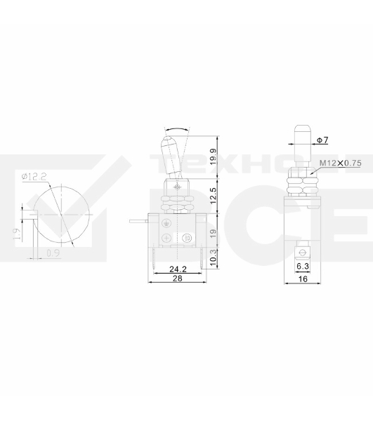Тумблер 12V 25А (3c) ON-OFF однополюсныйс синей LED подсветкойRexant