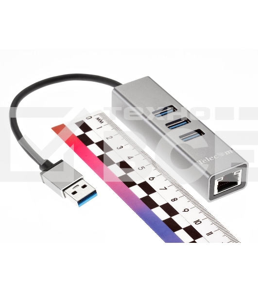 Переходник Telecom USB 3.0 - RJ-45 1000Mbps +3 USB3.0, Aluminum Shell, 0.2м TA311U