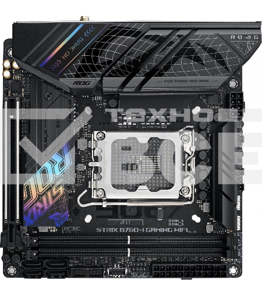 Материнская плата ASUS ROG STRIX B760-I GAMING WIFI, LGA 1700, Intel B760, 2xDDR5, 4xSATA, 2xM.2, 1xPCIe 5.0 x16, 1xHDMI, 1xDP, 1x 2.5Gb LAN, 3xUSB-A 2.0, 3xUSB-A 3.2 Gen 1, 1xUSB-C 3.2 Gen 1, 1xUSB-C 3.2 Gen 2x2, 5x3.5 мм, 7.1, Mini-ITX
