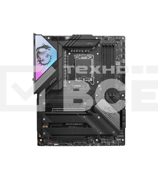 Материнская плата MSI MPG Z790 CARBON WIFI II, LGA 1700, Intel Z790, 4xDDR5, 6xSATA, 5xM.2, 1xPCIe 5.0 x16, 1xPCIe 4.0 x16, 1xPCIe x1, 1xHDMI, 1x 2.5Gb LAN, 6xUSB-A 3.2 Gen 2, 2xUSB-A 3.2 Gen 1, 1xUSB-C 3.2 Gen 2, 1xUSB-C 3.2 Gen 2x2, 5x3.5 мм, 7.1, ATX