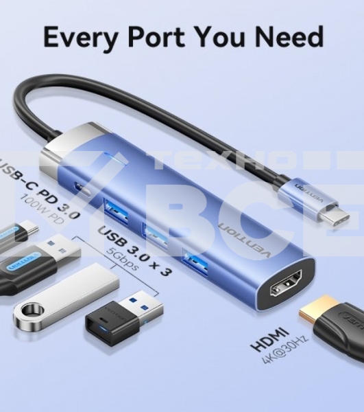 Мультифункциональный хаб Vention USB Type C 5 в 1