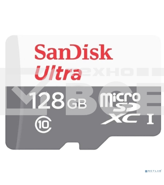 Флеш карта microSDXC 128GB SanDisk Ultra Class 10, UHS-I, R 100 МБ/с, SDSQUNR-128G-GN3MN адаптер на SD