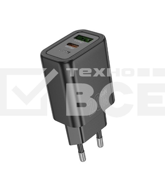 Зарядное устройство Hoco 20Вт, 3А, QC3.0/PD, 1xUSB, 1xType-C, N61, черный, коробка