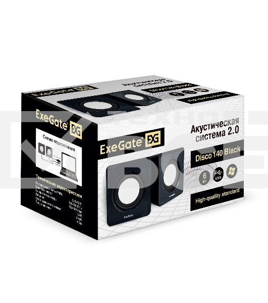 Акустическая система 2.0 ExeGate EX287057RUS Disco 140 Black (питание USB, 2х3Вт (6Вт RMS), 100-20000Гц, черный)