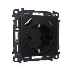 Комплект механизма электрической розетки ALFA Черный матовый 2USB A+C 20W (быстрая зарядка) с/з QUANT (AP8100, VM160) MA810010, фото 1
