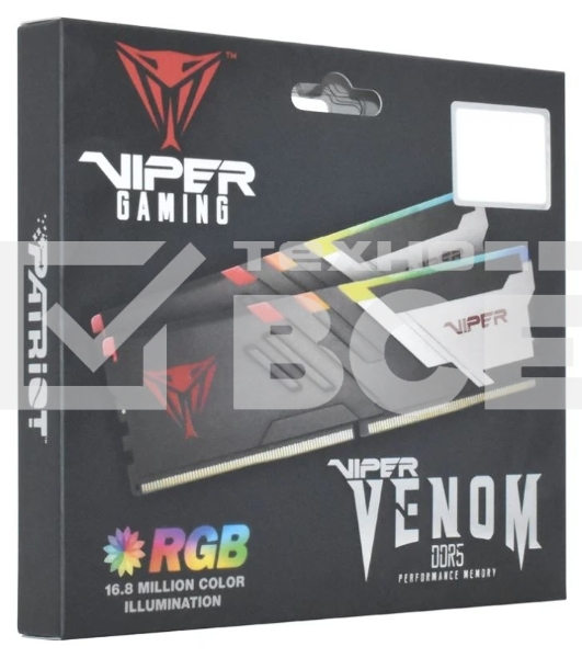 Оперативная память Patriot Viper Venom, DDR5, 32GB (2x16GB), 7200MHz, CL34, с радиаторами, RGB, черный