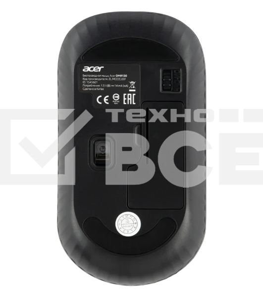 Мышь беспроводная Acer OMR130 черный, 1200 dpi, радиоканал, USB, кнопки - 3