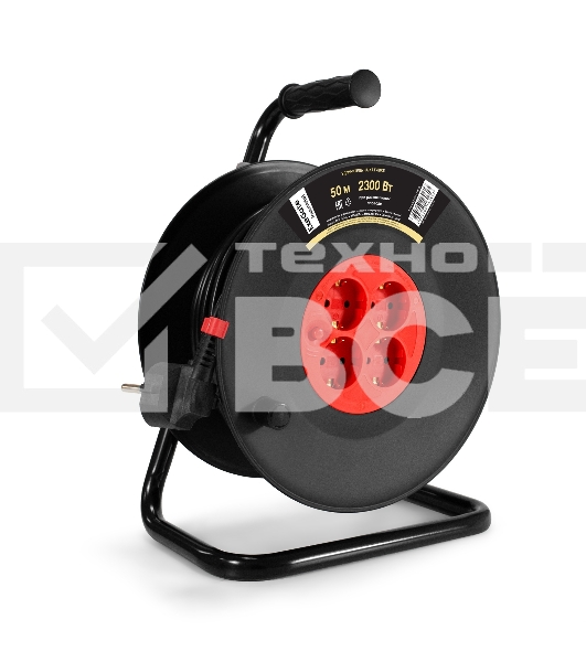 Удлинитель на катушке ExeGate industrial ECS-10-3-50 (4 евророзетки с заземлением, IP20, 50 м, защита от детей, защита от перегрузки, 3х1,0 мм2, 10А/2.3 кВт)