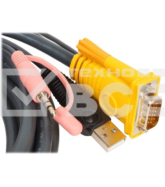 Кабель ATEN KVM Cable 2L-5303U Кабель для KVM: USB(Am)+DB15(m)+2*Audio (PC) -на- SPHD15(m)+2*Audio (KVM), 3м