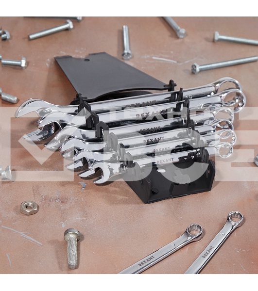 Набор ключей комбинированных Rexant (8-19 мм), 8 шт., CrV, зеркальное хромирование