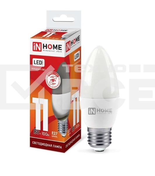 Лампа светодиодная LED-СВЕЧА-VC 11Вт 230В E27 6500К 990лм IN HOME 4690612024868
