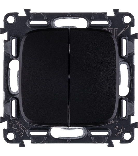 Выключатель 10А 250В, с лиц. панелью 2-клавишный Антрацит