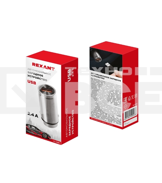 Зарядное устройство в прикуриватель Rexant USB, 5V, 2.4 A, черный