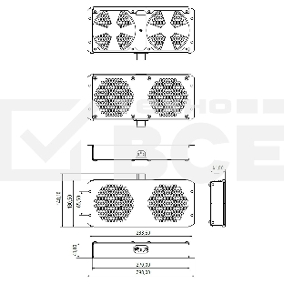 Модуль вентиляторный Hyperline TFAB-T2FR-RAL9004 потолочный с 2-мя вентиляторами для установки в шкафы серий TTC2, TTB и TWB, с подшипниками и крепежными элементами, без кабеля питания, цвет черный