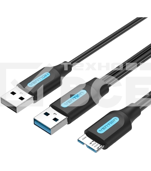 Кабель Vention USB 3.0 AM/micro B, USB 2.0 AM - 0.5м Кабель Vention USB 3.0 AM/micro B, USB 2.0 AM - 0.5м