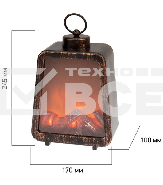 Светодиодный камин Neon-night Лофт с эффектом живого огня 17х10х24,5 см, 3хС (не в комплекте) и USB (в комплекте)