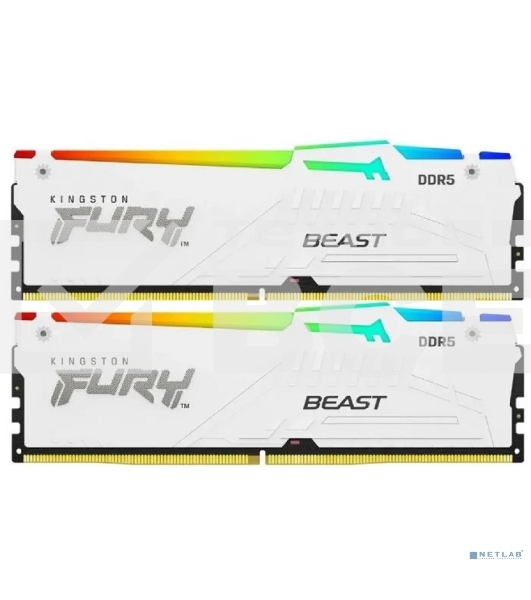 Оперативная память Kingston Fury Beast, DDR5, 32GB (2x16GB), 5200MHz, CL36, DIMM, с радиаторами, RGB, белый