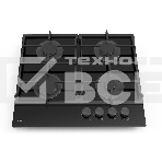 Газовая варочная панель Evelux HEG 615 BG Hi-Tech, 60 см, 4 конфорки, чугунные решетки, газ-контроль, электроподжиг, механическое управление, поверхность из закаленного стекла, цвет черный, фото3