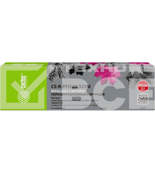 Картридж перезаправляемый струйный Cactus CS-R-PFI320/321M PFI320/321M пурпурный (260мл) для Canon imagePROGRAF TM-200/200MFP/205/300/300MFP/305