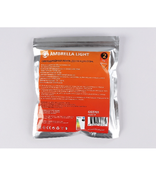Светодиодная лента Ambrella light GS3701 2835 240Led /24W m/ 24V IP20 3000K/ 5000*14*1.2mm (2 конт.)