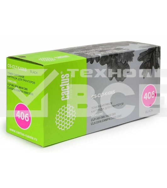 Картридж лазерный Cactus CS-CLT-K406S черный (1500 стр) для Samsung CLP-360/365/CLX-3300/3305
