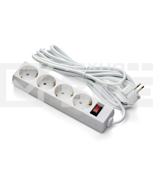 Удлинитель ExeGate EC-4-5W (EX279401RUS), белый, 5 м, евровилка с заземлением, 4 евророзетки с заземлением, 2200 Вт