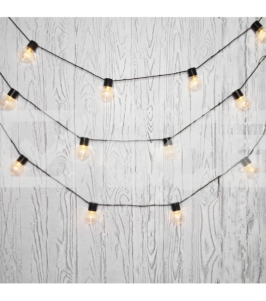 Лофт-гирлянда светодиодная 5 м, черный ПВХ, 20 LED, теплое белое свечение NEON-NIGHT