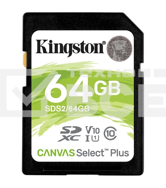 Флеш карта SDHC 64Gb Class10 Kingston <SDS2/64GB>, Canvas Select 100R CL10 UHS-I