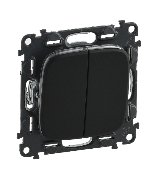 Выключатель 10А 250В, с лиц. панелью 2-клавишный Антрацит