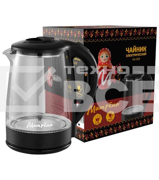 Чайник Матрена MA-009 электрический (2,0 л) стекло черный